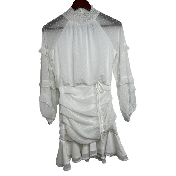 NWT TWO SISTERS White Piper Mini Dress Sz 2 Ruched Shirred Textured Polka Dot XS - Picture 5 of 16